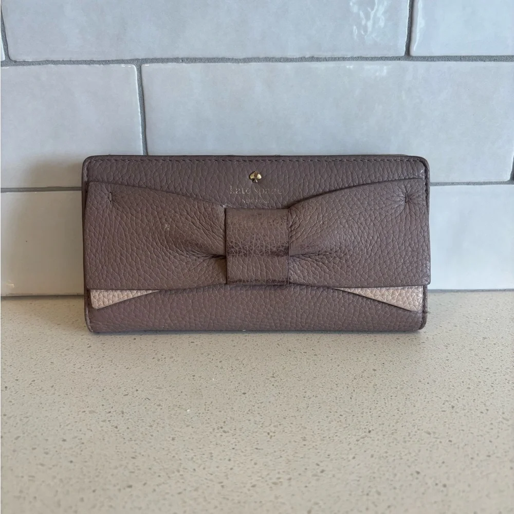 KATE SPADE EDEN LANE JACINDA PORCINI BOW LEATHER WALLET DUSTY PINK